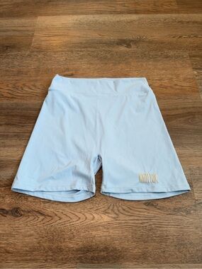 White Fox Biker Shorts Baby Blue High Waist Grey Logo Athletic Yoga Size Medium